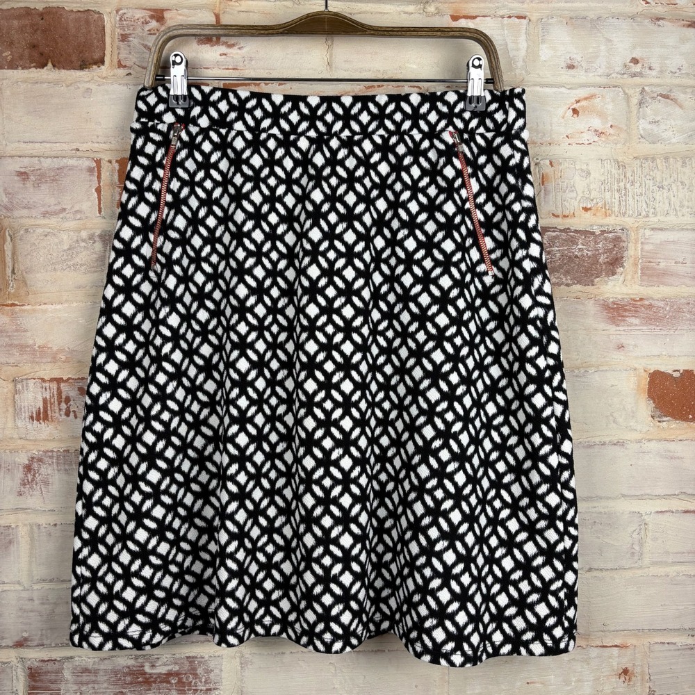 Le Lis XL Black White Geometric Ikat Mini Skirt w/Red Zip Pockets Lined Made USA